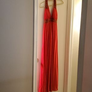 Red sequined halter gown
